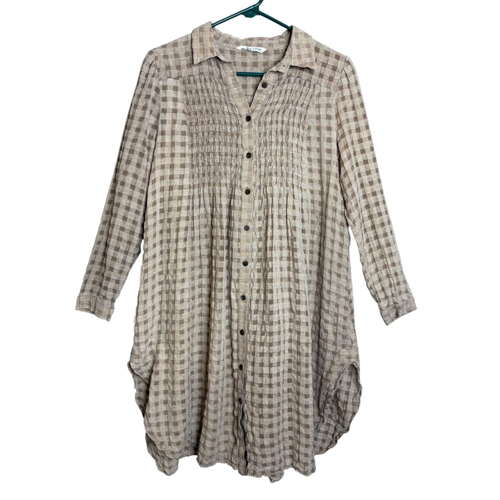 Cabbages & Roses Tunic UK 10 US 6 Tan Linen Cotton Lagenlook Oversize Button Top - Picture 7 of 14